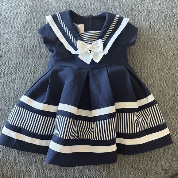 Jessica Ann Navy and White Striped Kids Dress - Picture 1 of 3